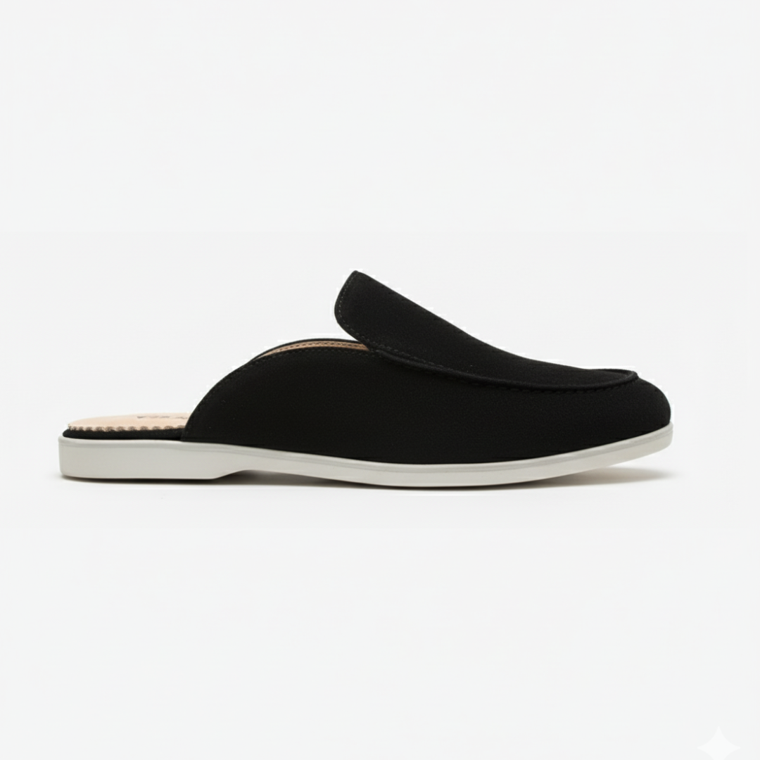 Mules élégantes noires en tissu avec semelle blanche