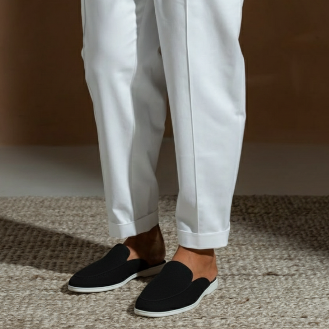 Mules homme noires en tissu haut de gamme – design chic minimaliste