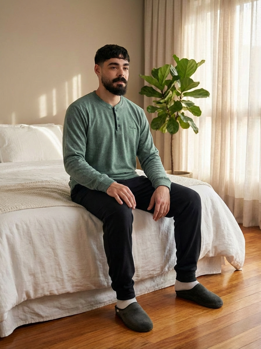 ensemble-coton-homewear-homme-luxe-vert-mghloq-maroc