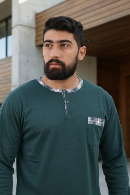 Pyjama Homme Hiver Carreaux Vert – Coton Premium (KF 47)