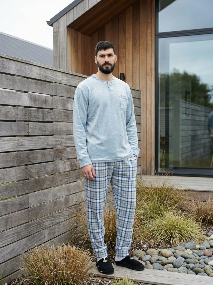 Pyjama Bombas importé d'Espagne — velours bleu homme.