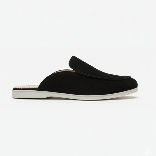 Mules élégantes noires en tissu avec semelle blanche