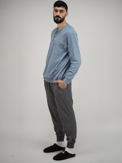 Pyjama Homme Confort | Haut Col Boutonné & Pantalon Long – Maroc