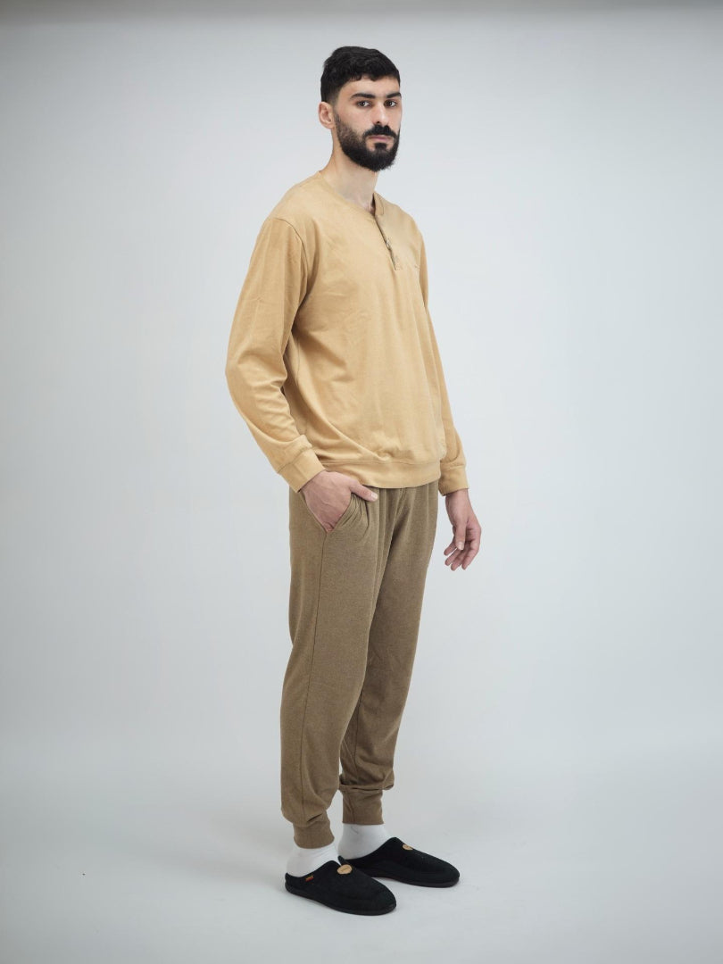 Pyjama Homme Confort | Haut Col Boutonné & Pantalon Long – Maroc