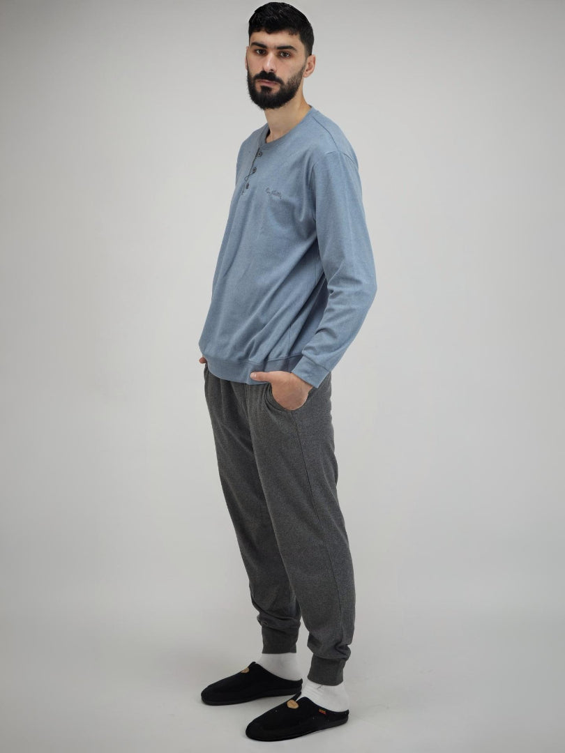 Pyjama Homme Confort | Haut Col Boutonné & Pantalon Long – Maroc