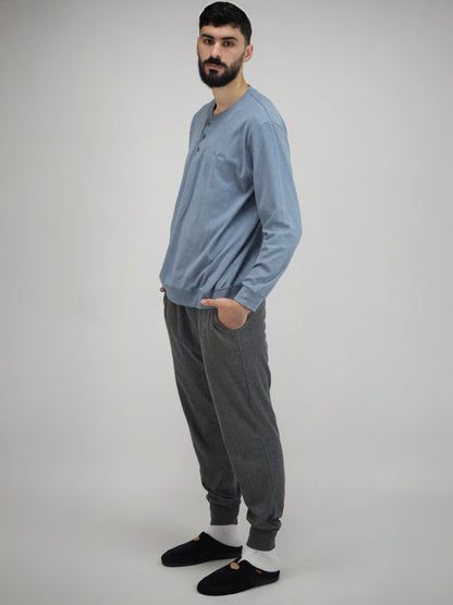 Pyjama Homme Confort | Haut Col Boutonné & Pantalon Long – Maroc
