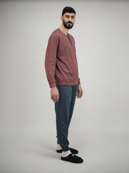 Pyjama Homme Confort | Haut Col Boutonné & Pantalon Long – Maroc