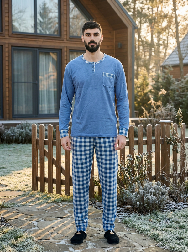 Pyjama Homme Bleu Pastel Carreaux – Printemps (KF34)
