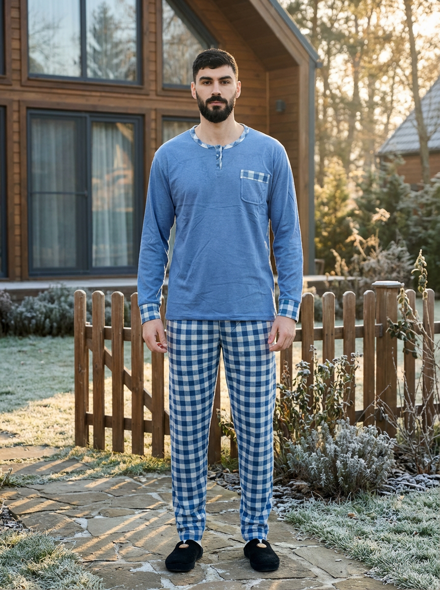 Pyjama Homme Bleu Pastel Carreaux – Printemps (KF34)