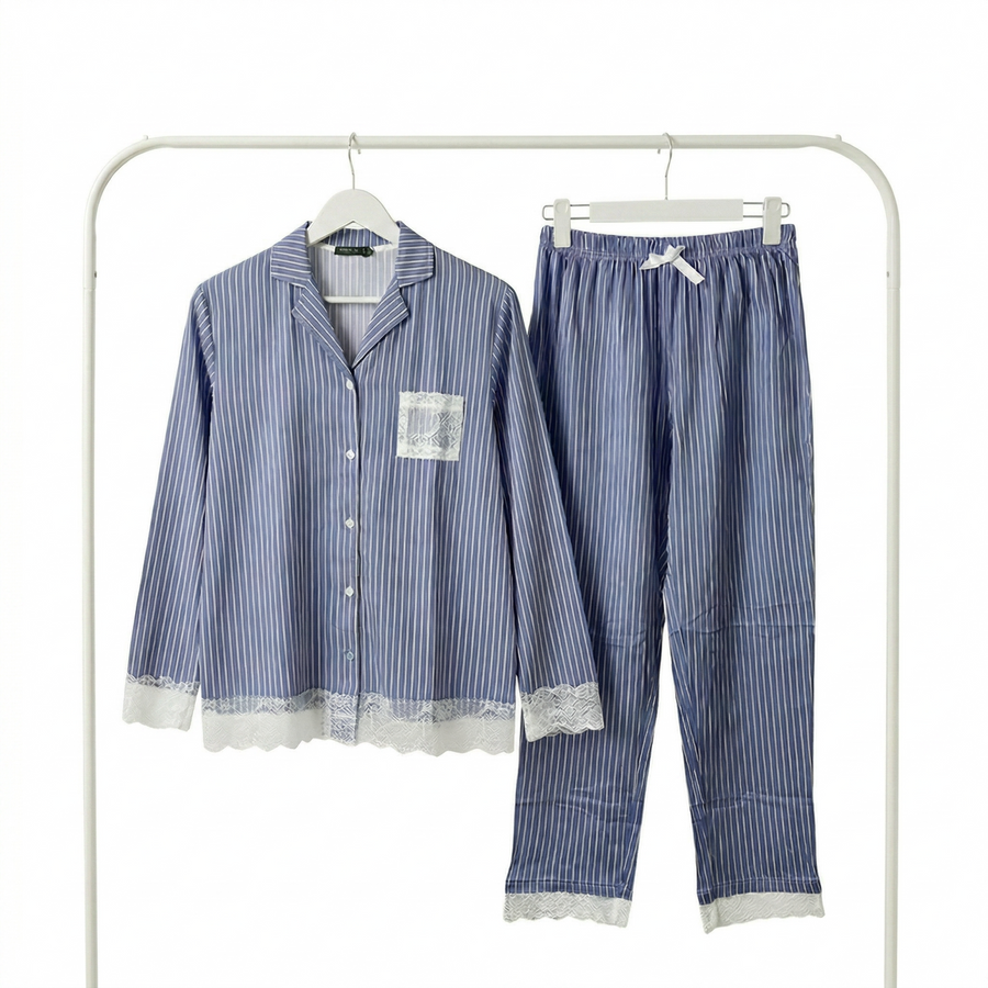 Pyjama Femme Rayé Bleu Élégant – Importé d’Espagne 🇪🇸