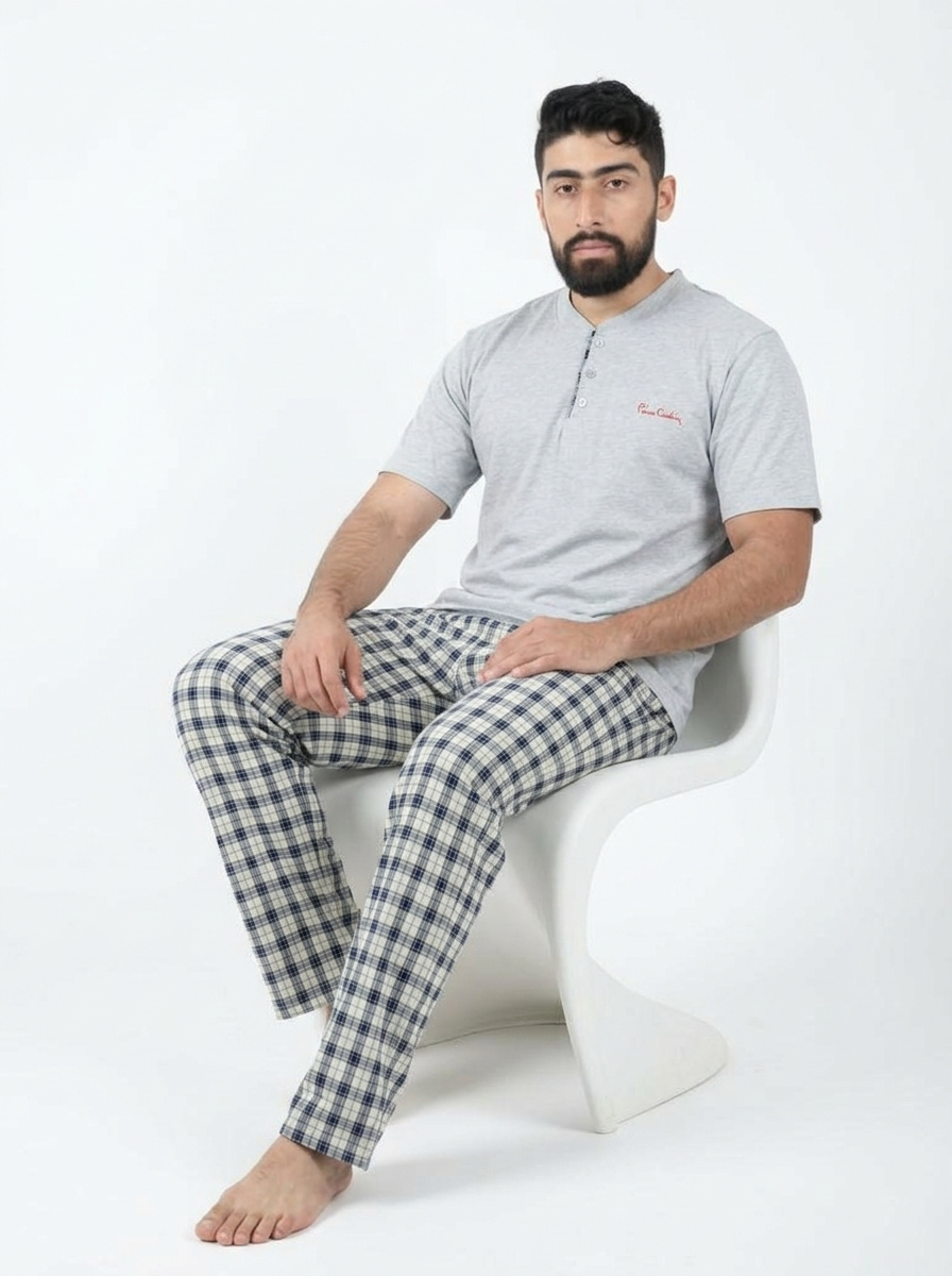 Pyjama Homme Gris Clair à Carreaux