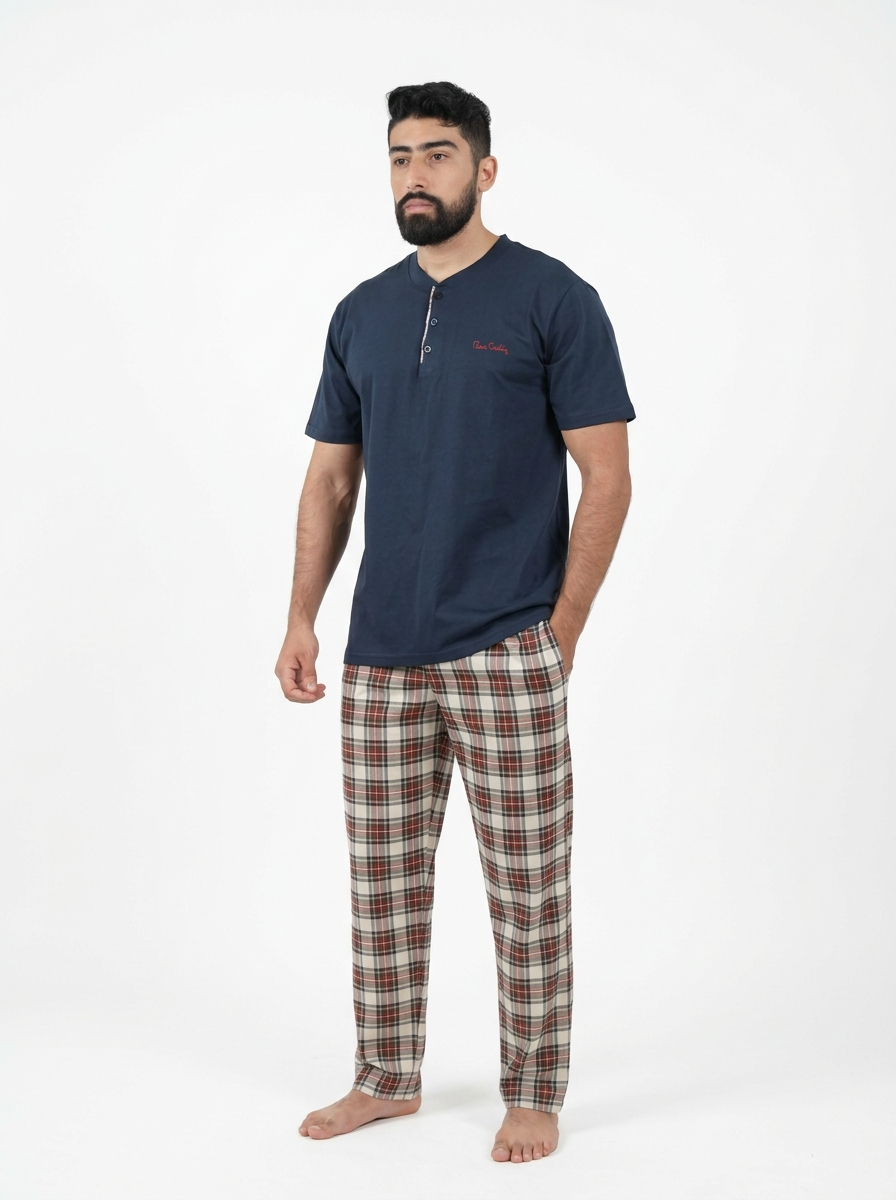 Pyjama Homme Bleu Marine à Carreaux