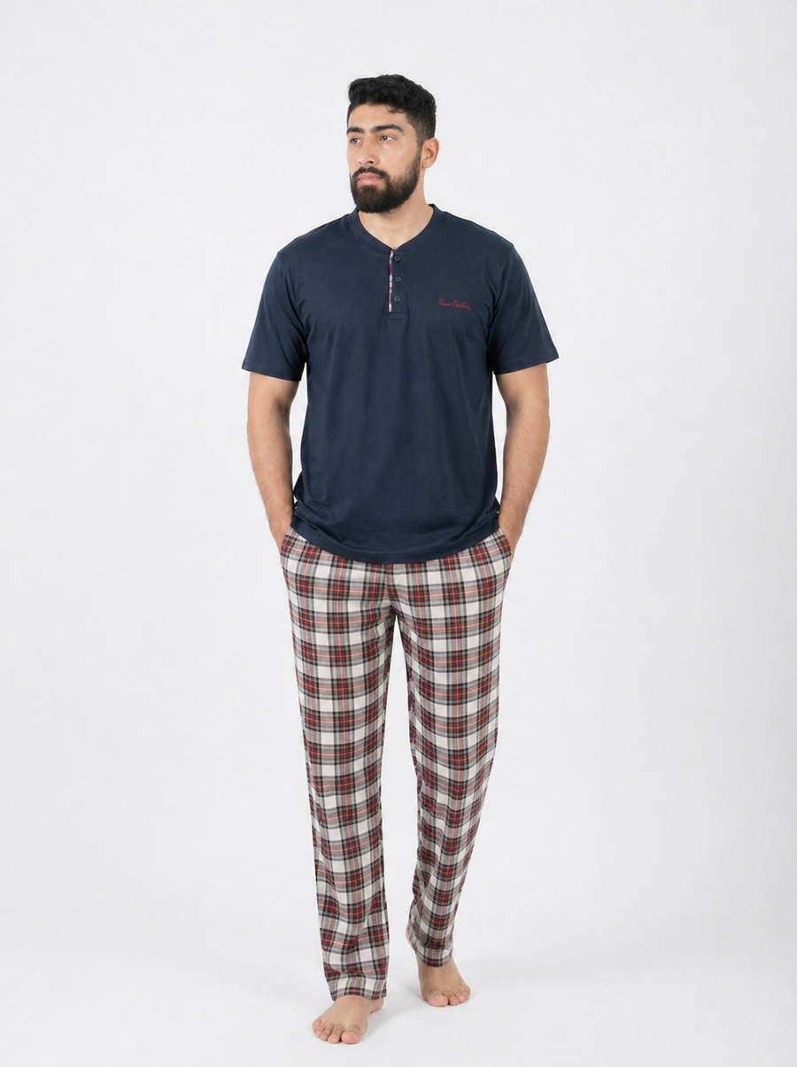 Pyjama Homme Bleu Marine à Carreaux