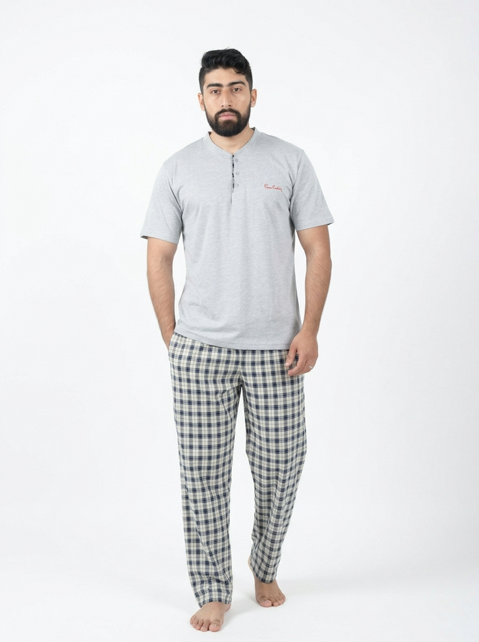 Pyjama Homme Gris Clair à Carreaux