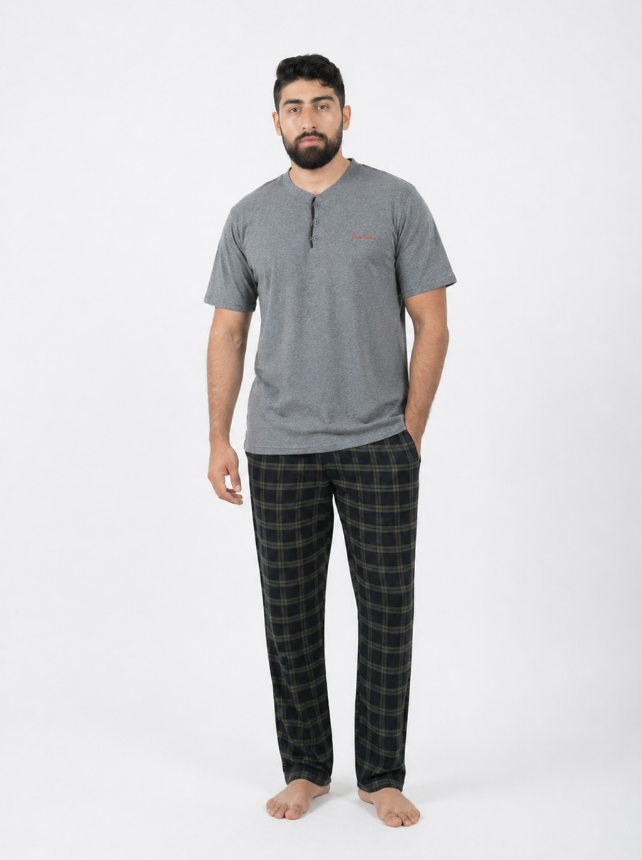 Pyjama Homme Gris Foncé à Carreaux