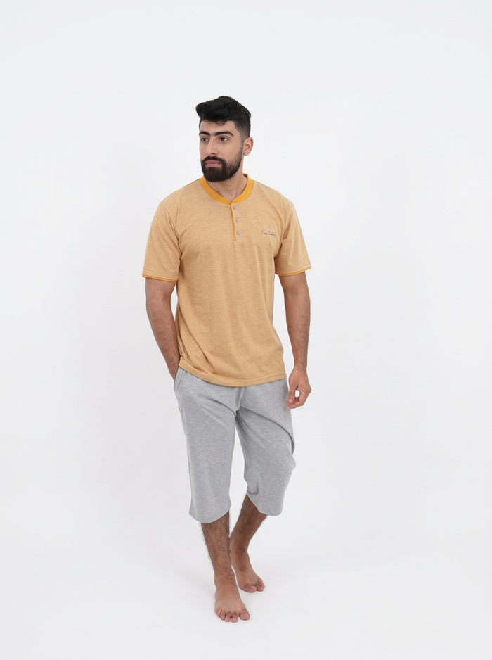 Pyjama Pantacourt Homme Moutarde & Gris Clair