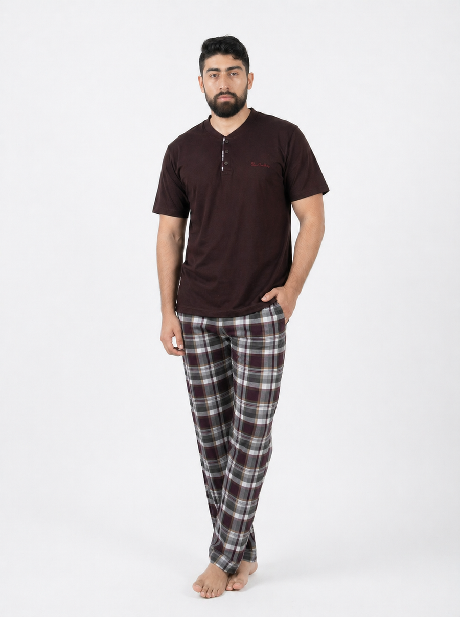 Pyjama Homme Marron à Carreaux