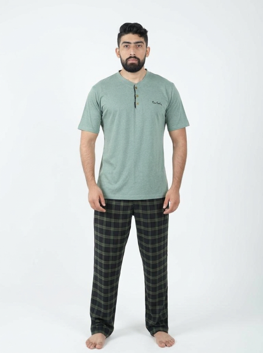 Pyjama Homme à Carreaux Vert Sauge