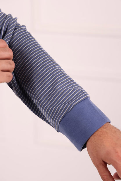 Pyjama Homme Hiver Bleu Foncé Rayé – Coton Premium (KF 48)