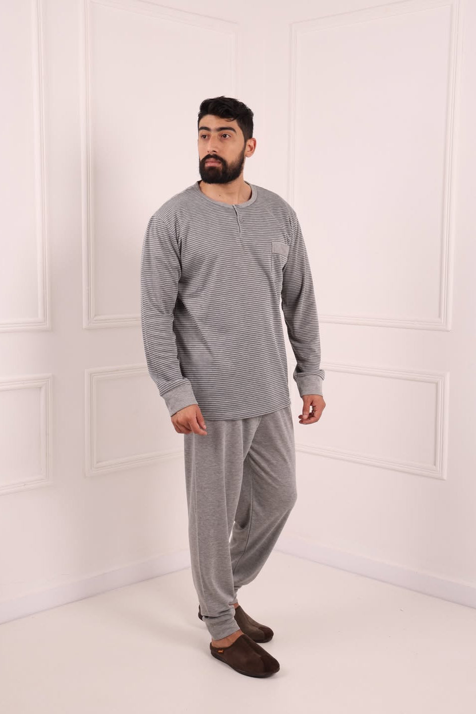 Pyjama homme hiver gris coton chaud Maroc