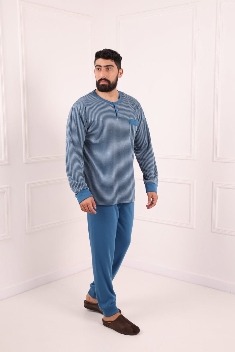 Pyjama homme hiver bleu ciel coton Maroc