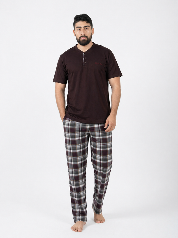 Pyjama Homme Marron à Carreaux