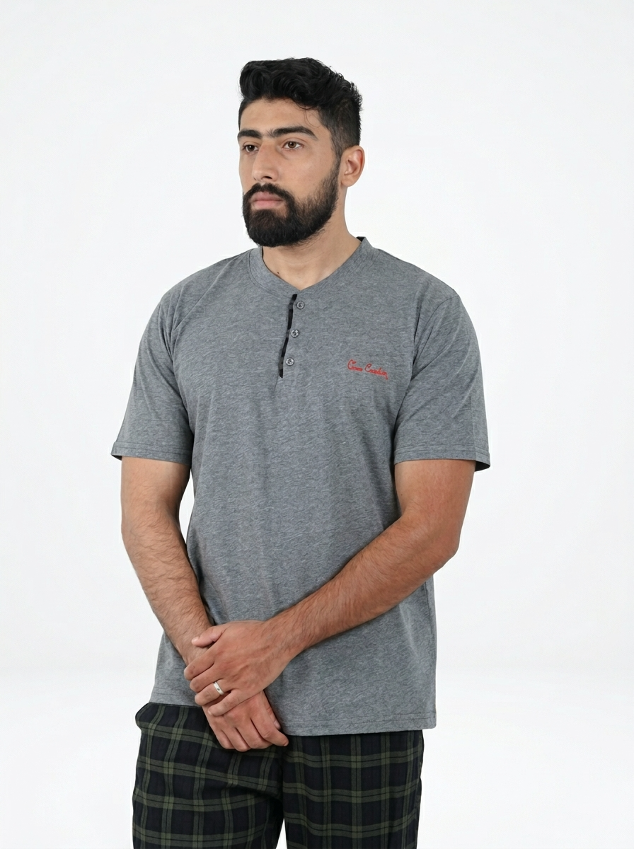 Pyjama Homme Gris Foncé à Carreaux