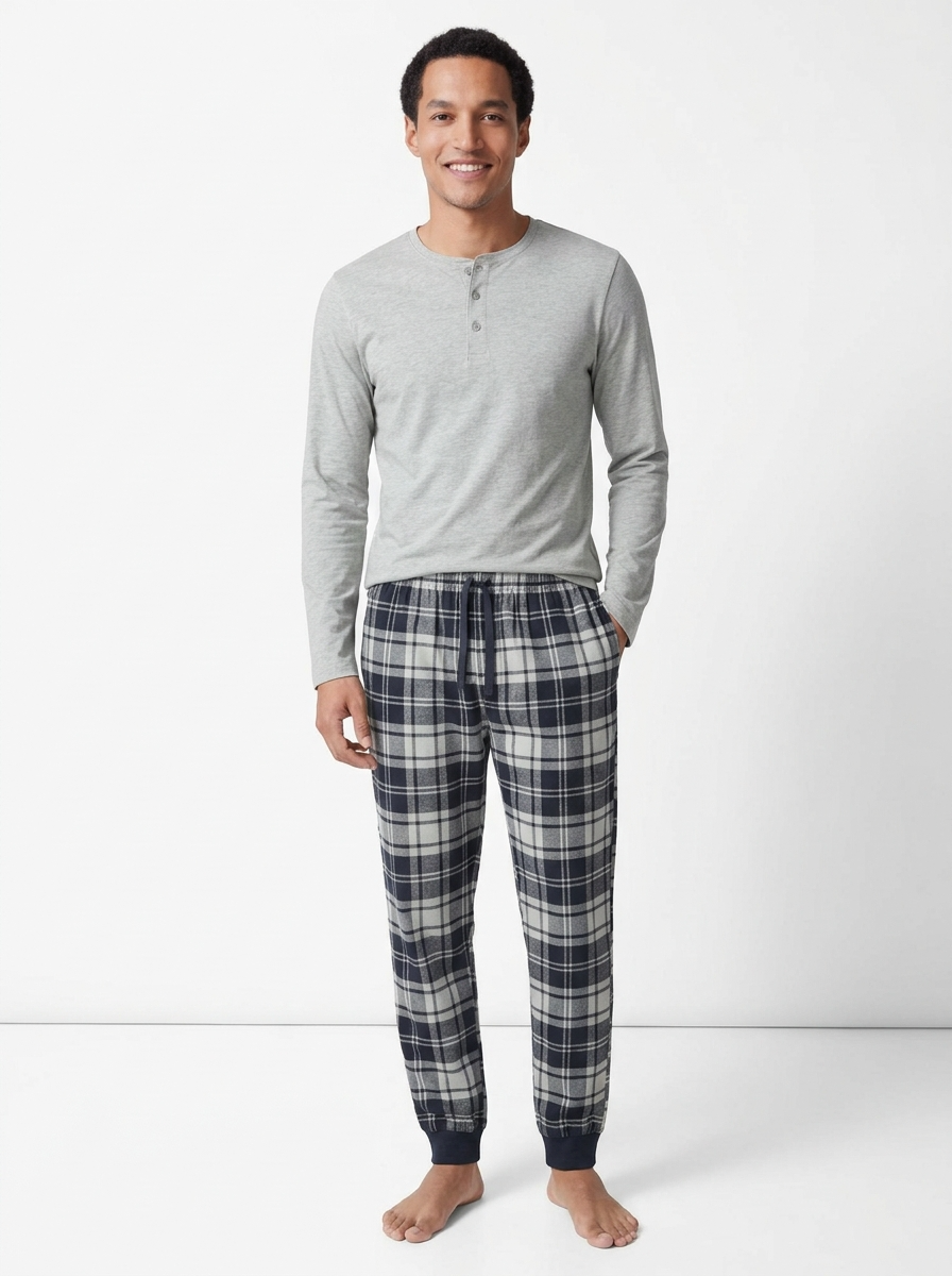 Esmara Pyjama Homme en Coton Gris Clair à Carreaux