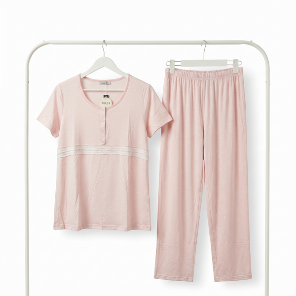 Pyjama Femme Rose Clair avec Dentelle – Importé d’Espagne 🇪🇸