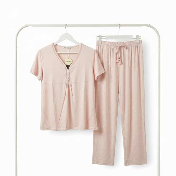 Pyjama Femme Rose Nude Élégant  – Importé d’Espagne 🇪🇸