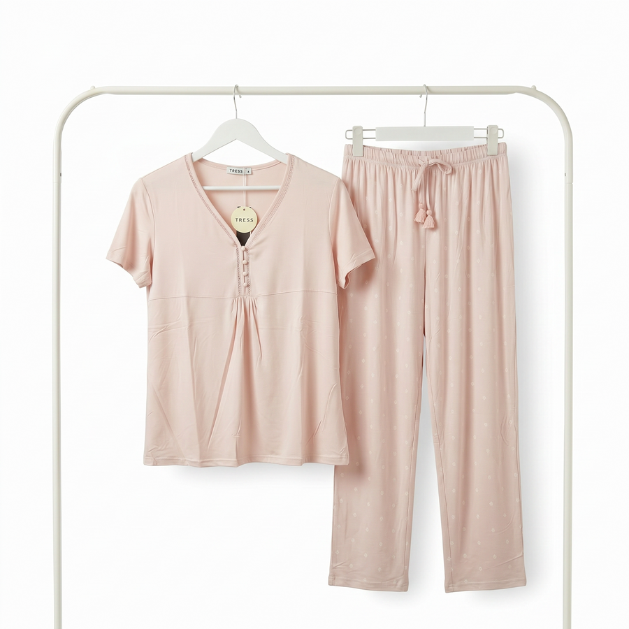Pyjama Femme Rose Nude Élégant  – Importé d’Espagne 🇪🇸