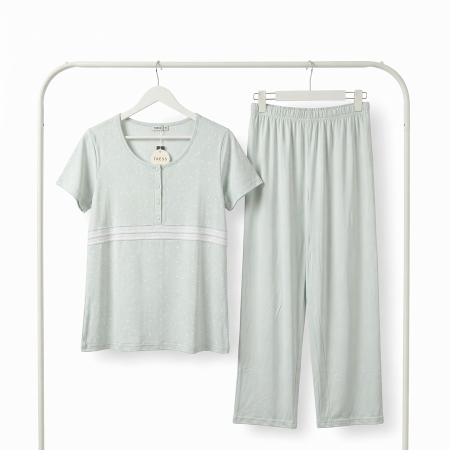 Pyjama Femme Vert Menthe avec Dentelle – Importé d’Espagne 🇪🇸