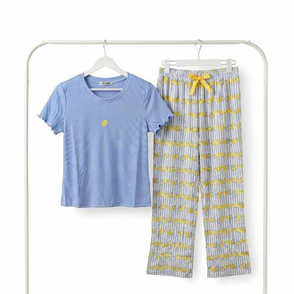 Pyjama Femme Bleu & Jaune – Importé d’Espagne 🇪🇸