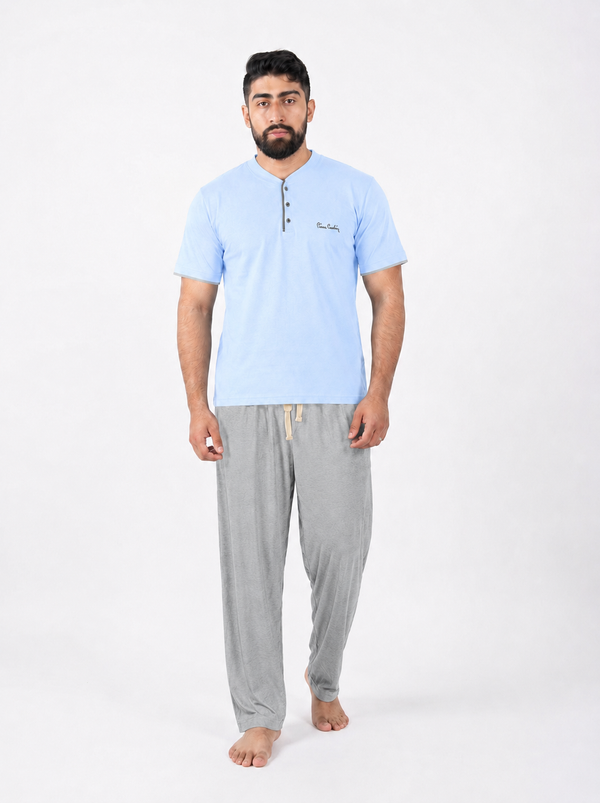 Pyjama Homme Bleu Ciel & Pantalon Gris Clair