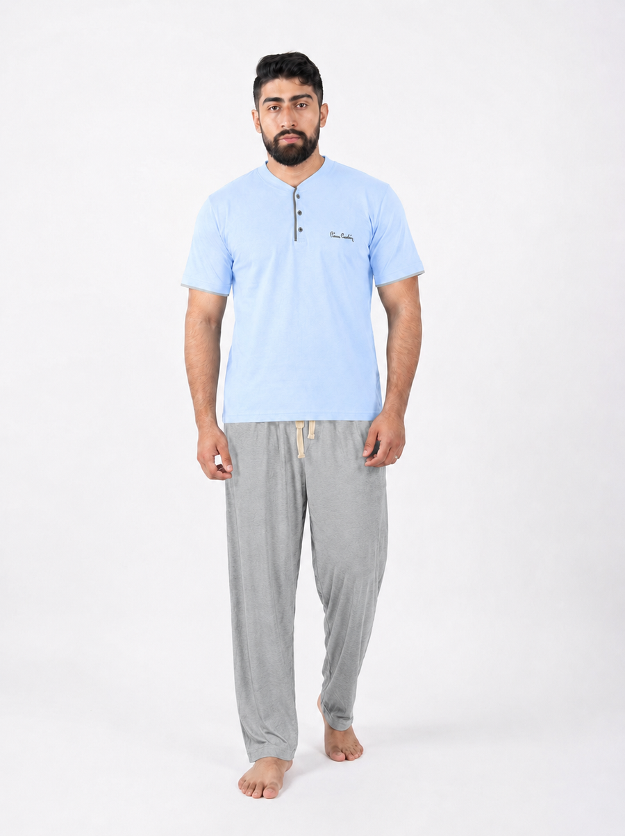 Pyjama Homme Bleu Ciel & Pantalon Gris Clair