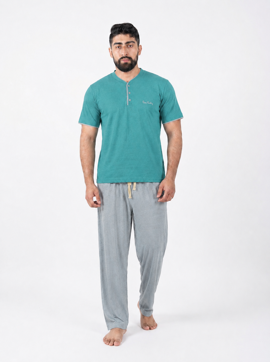 Pyjama Homme Bleu Pétrole & Pantalon Gris Clair