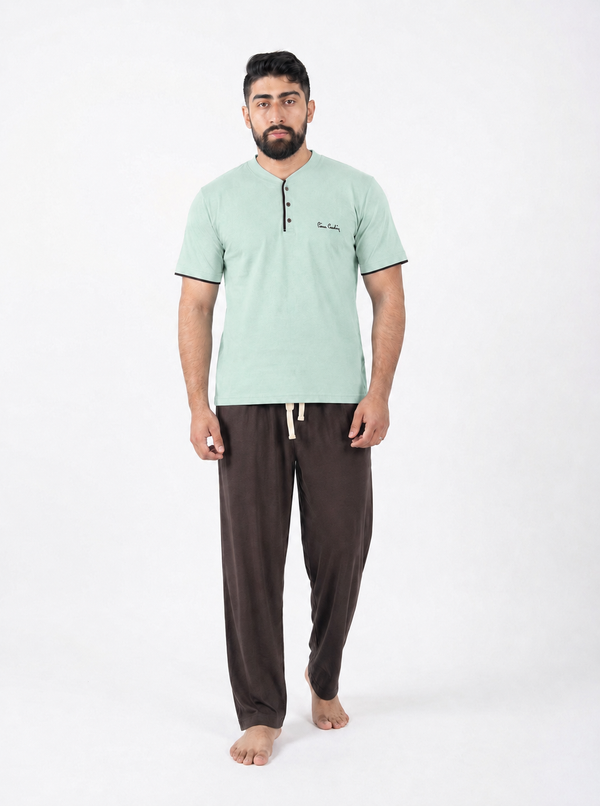 Pyjama Homme Vert Menthe Clair & Marron Chocolat