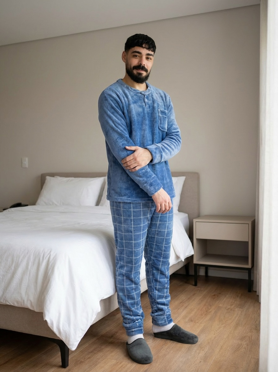 Pyjama Homme Velours Bleu Ciel – Style & Confort