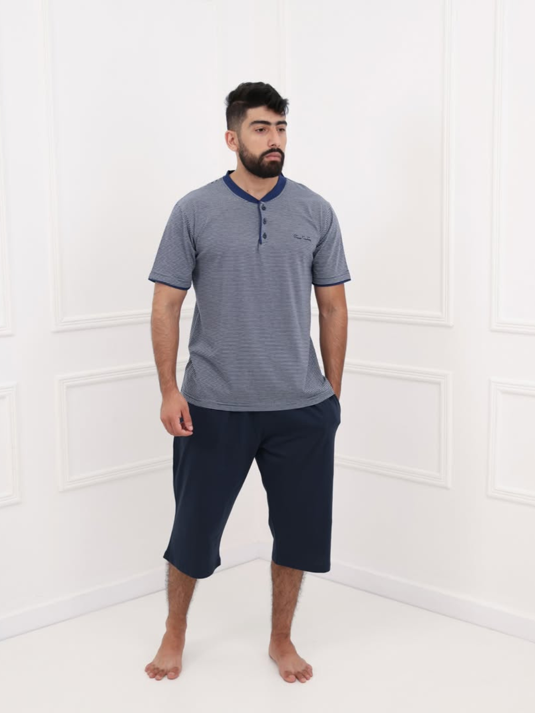 Pyjama homme bleu marine avec pantalon long – Élégance quotidienne
