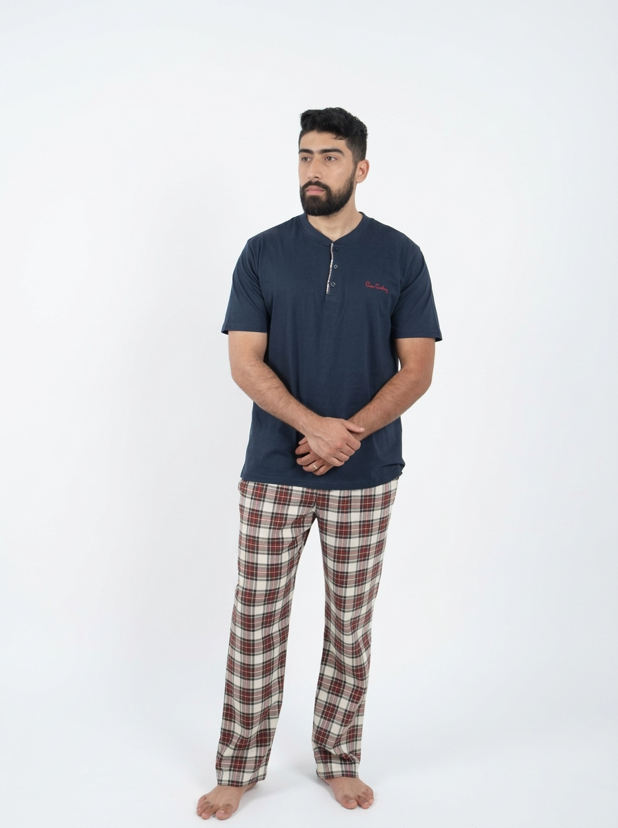 Pyjama Homme Bleu Marine à Carreaux