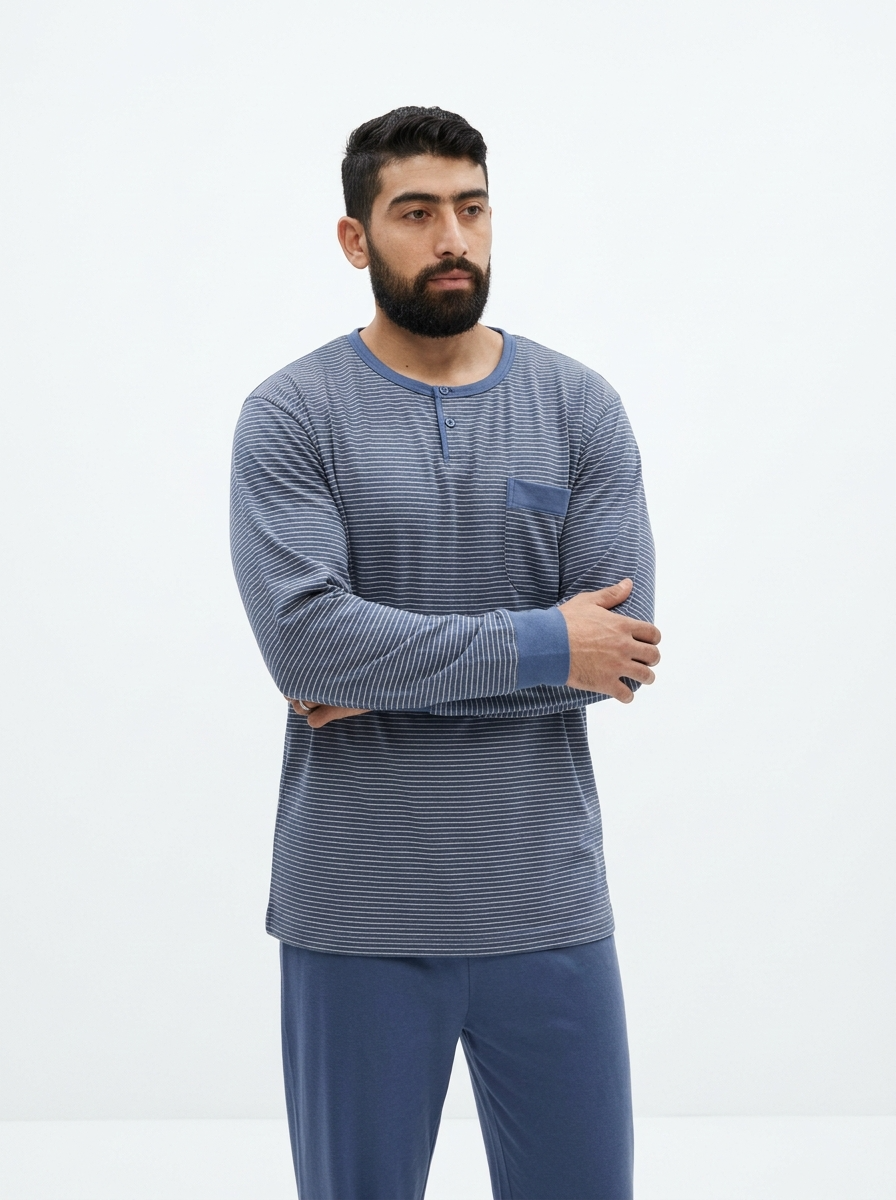 Pyjama Homme Bleu Foncé Rayé – Printemps (KF48)