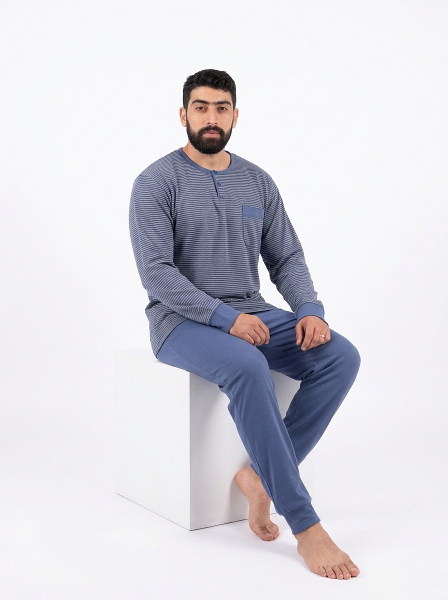 Pyjama Homme Bleu Foncé Rayé – Printemps (KF48)
