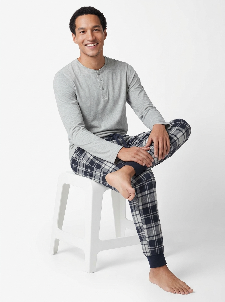 Esmara Pyjama Homme en Coton Gris Clair à Carreaux