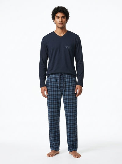 Esmara Pyjama Homme en Coton Bleu Nuit à Carreaux