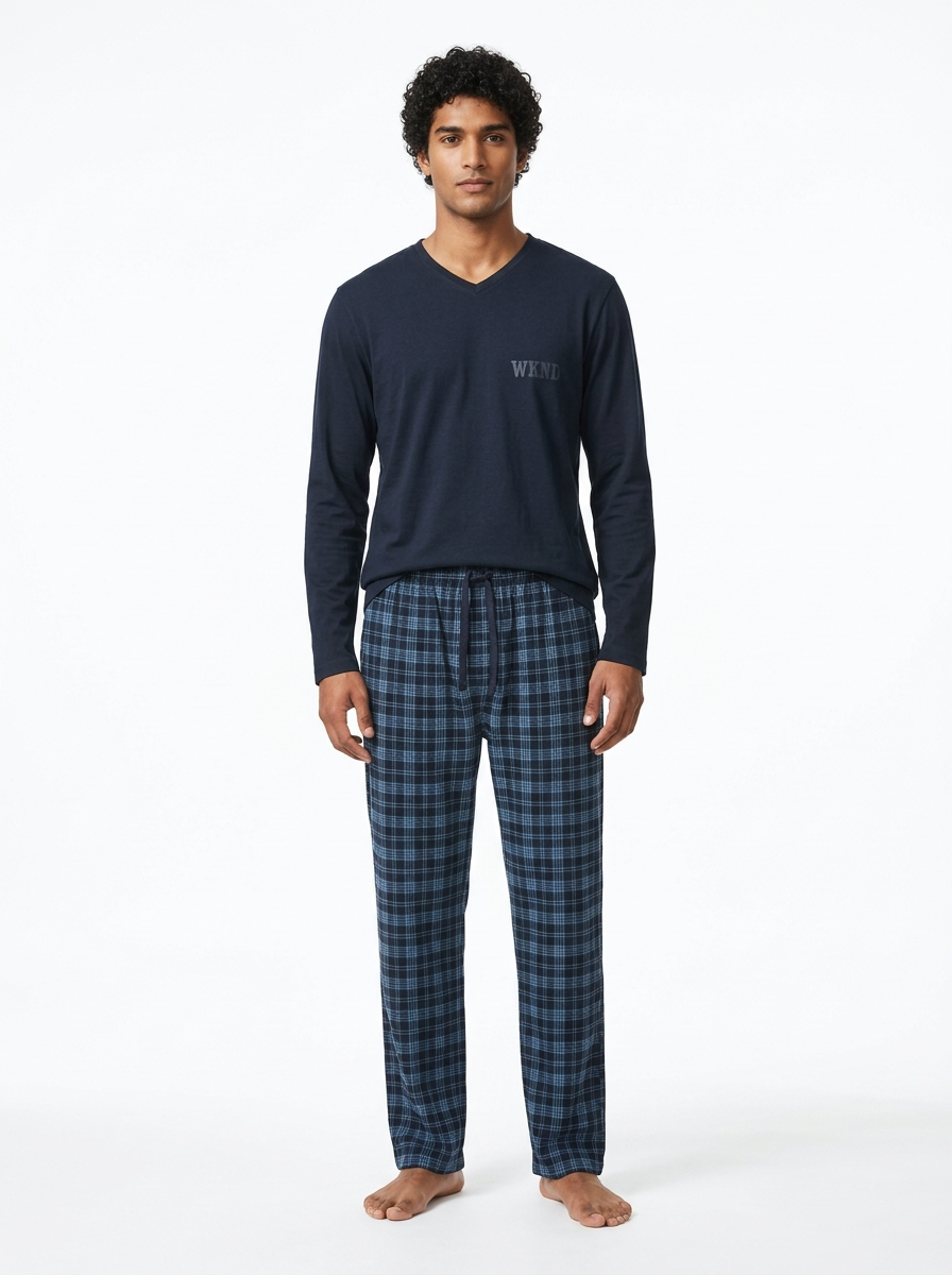 Esmara Pyjama Homme en Coton Bleu Nuit à Carreaux