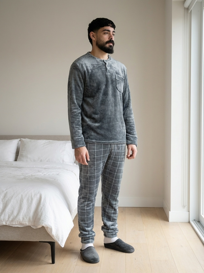 Pyjama homme gris à carreaux confortable pour l’hiver