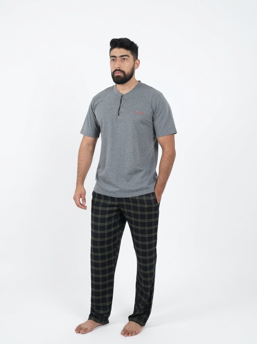 Pyjama Homme Gris Foncé à Carreaux