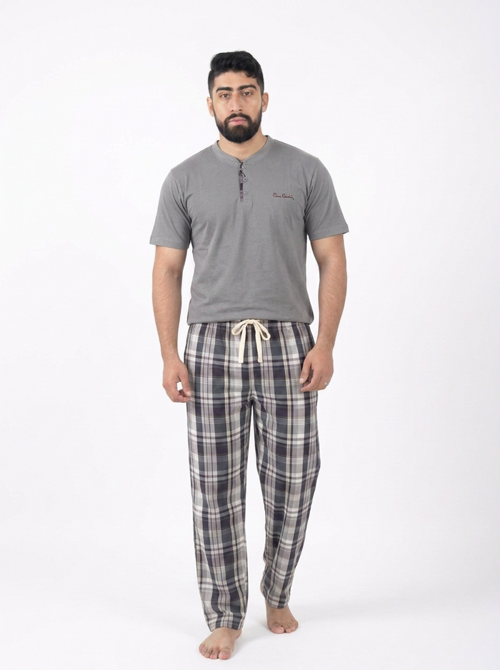 Pyjama Homme Gris à Carreaux Gris – Confort et Élégance