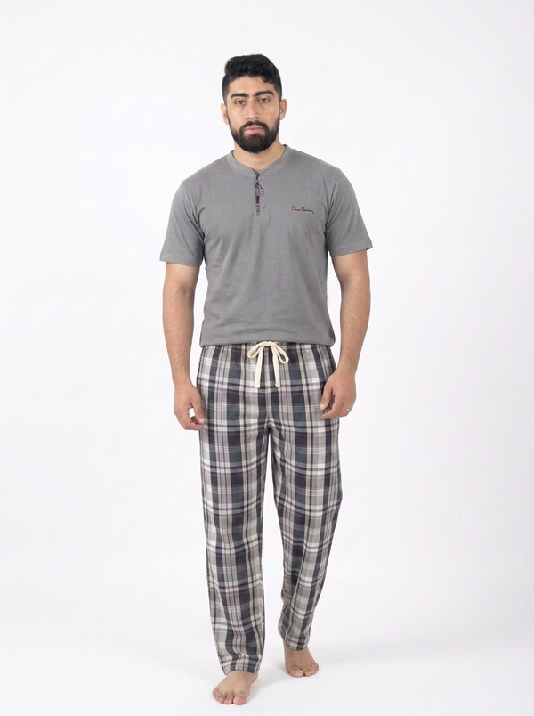 Pyjama Homme Gris à Carreaux Gris – Confort et Élégance