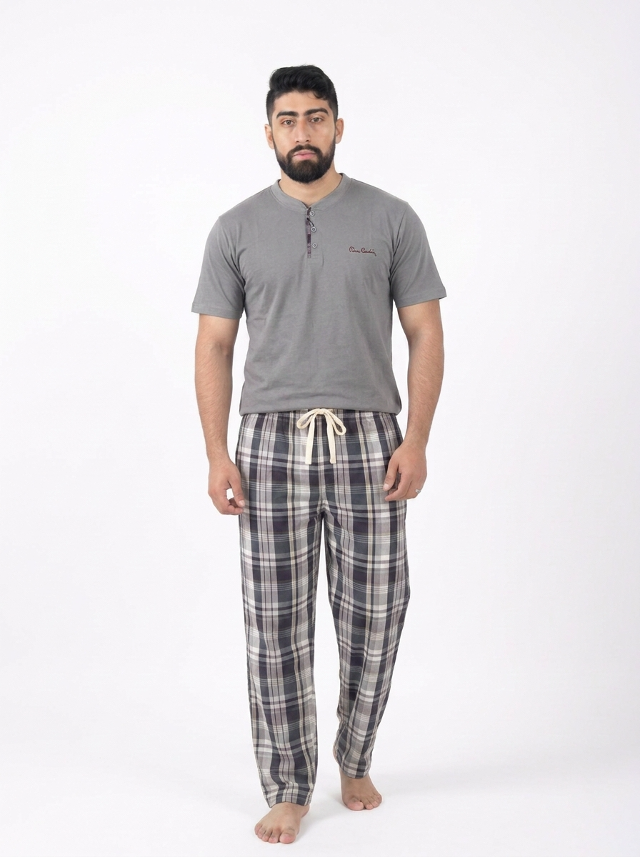 Pyjama Homme Gris à Carreaux Gris – Confort et Élégance